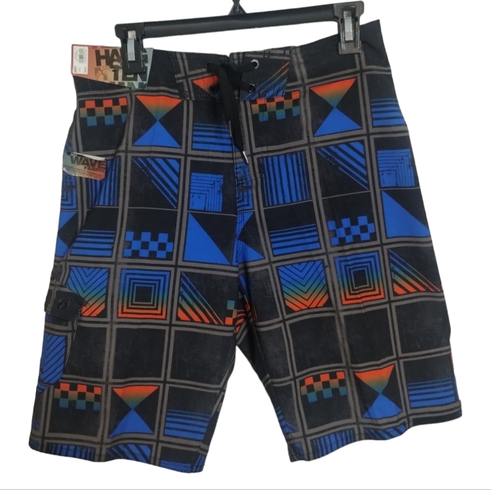 Hang Ten Mens Black /Blue Four way Stretch Swim Shorts Size‎ 34 Supreme Stretch